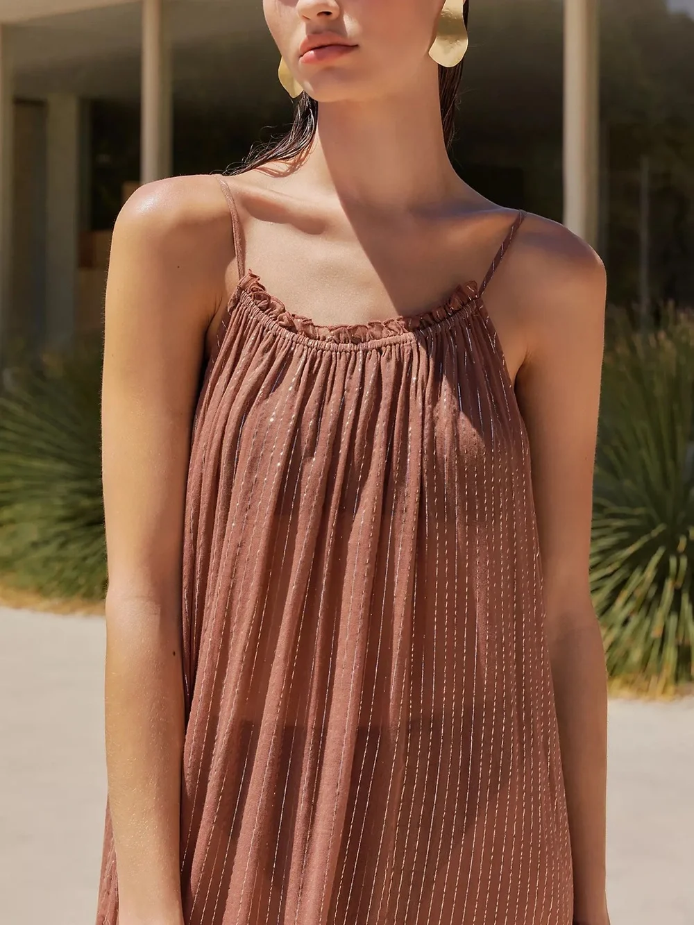 Anthropologie Malika Gauze Dress: Lurex Edition | Breezy Sheer Silhouette NWT - Picture 4 of 7